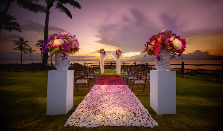 Sunset wedding at Montage Kapalua Bay