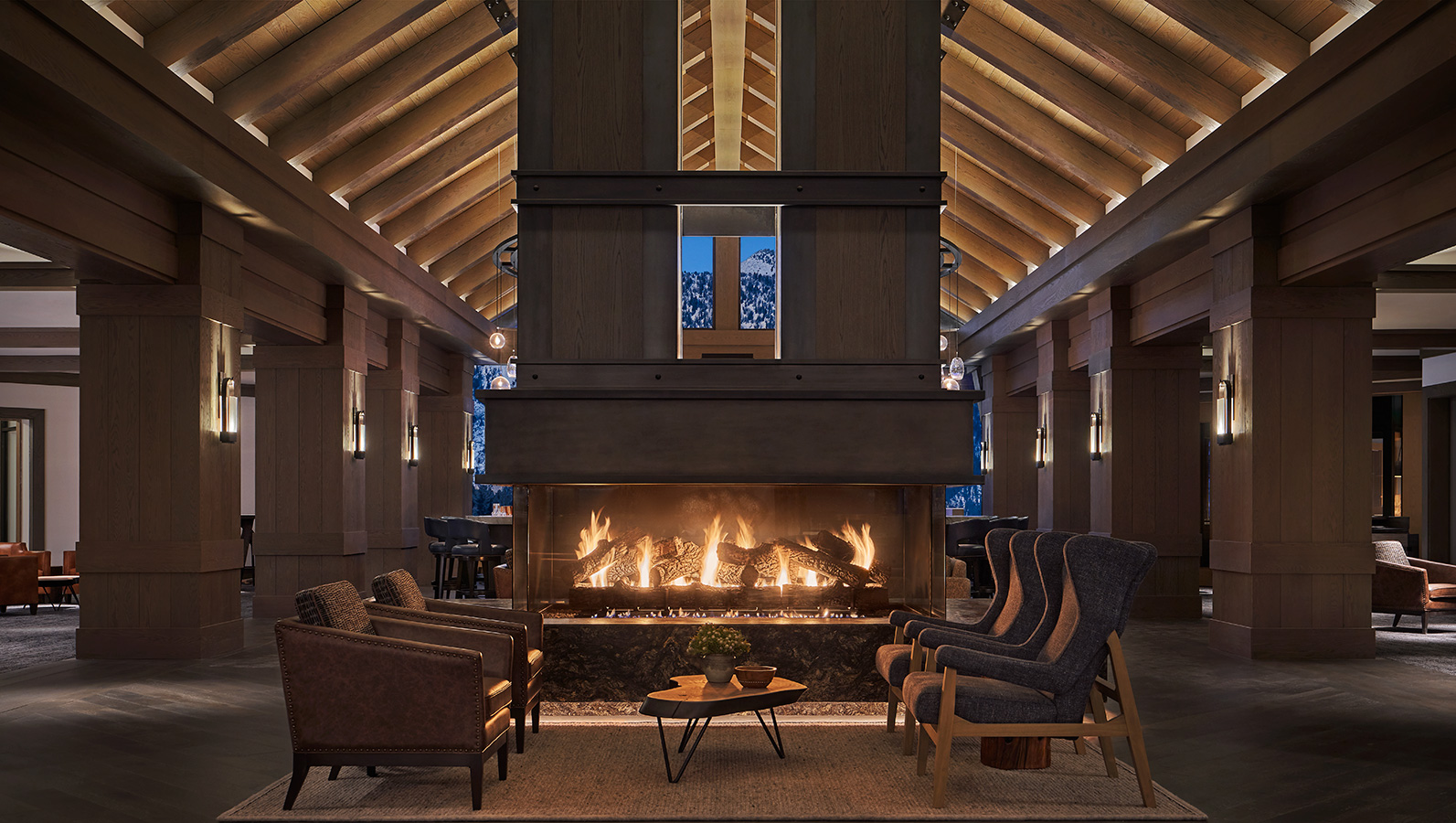 The fireplace at Montage Big Sky.