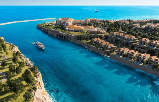 Blue water surrounding Montage Ras El Hekma
