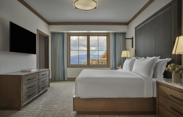 The alpine chic interior of a room with mountain views at Montage Big Sky.