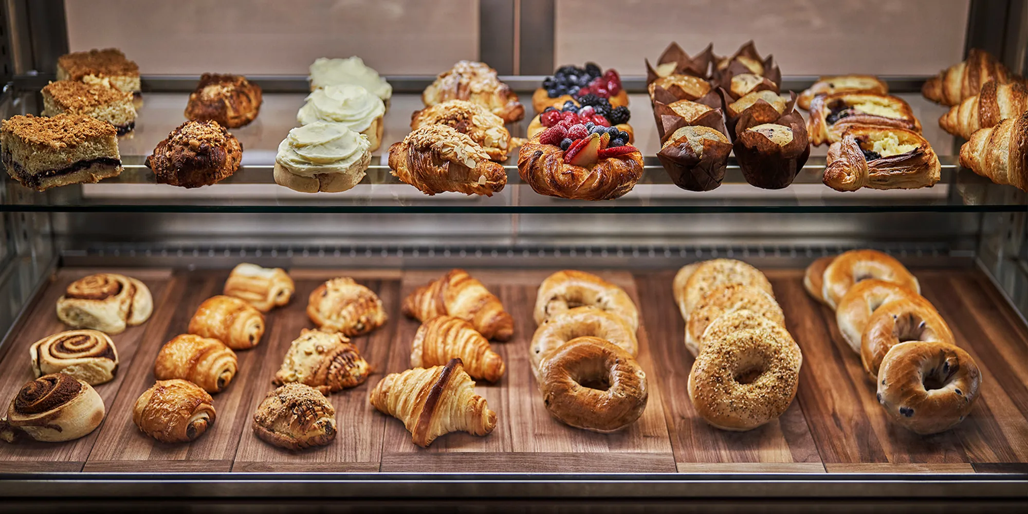 Display case of various pastries