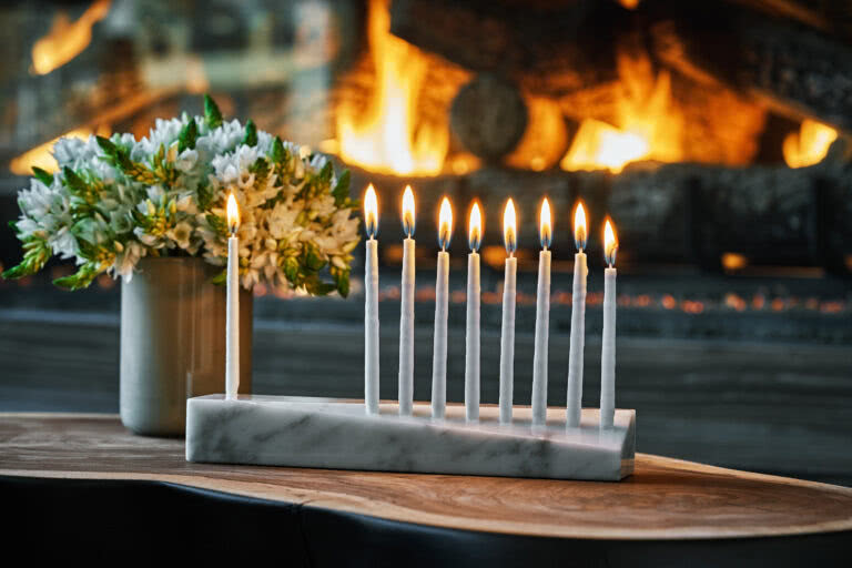 A Menorah with candles at Montage Big Sky
