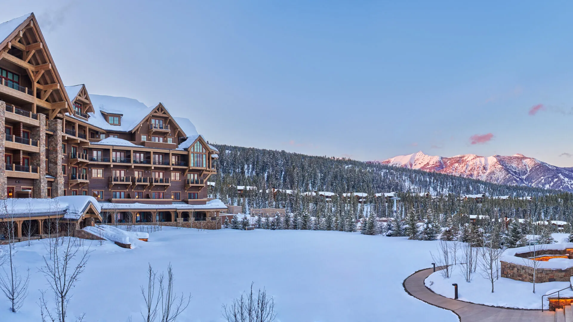 Montage Big Sky overlooking the Spanish Peaks in the winter.