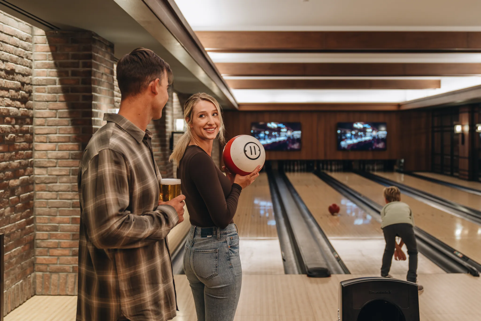 A couple bowling