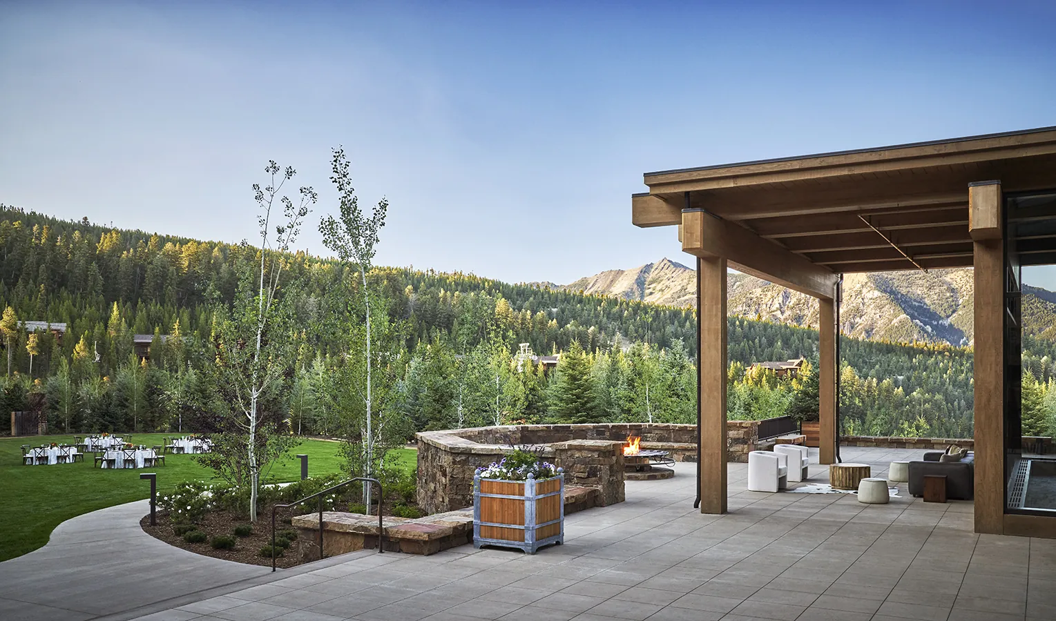 The terrace at Montage Big Sky