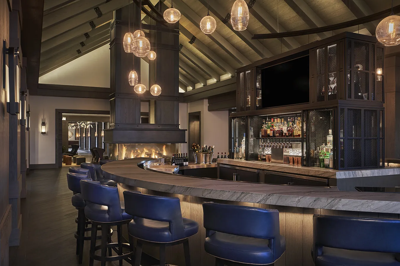Seats arranged at the bar at Alpenglow