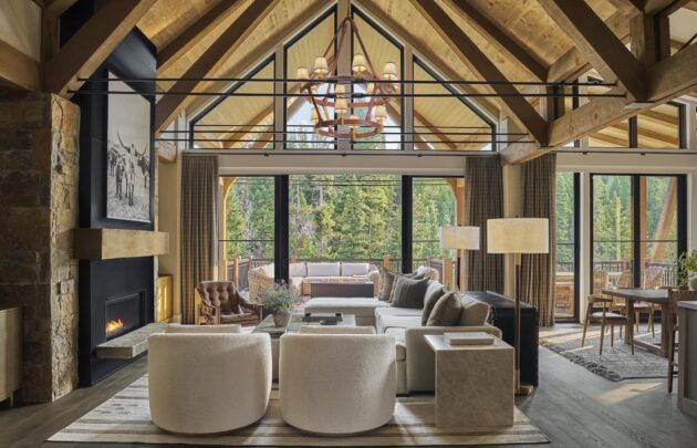 Montage Big Sky resort's cozy setting by a fireplace