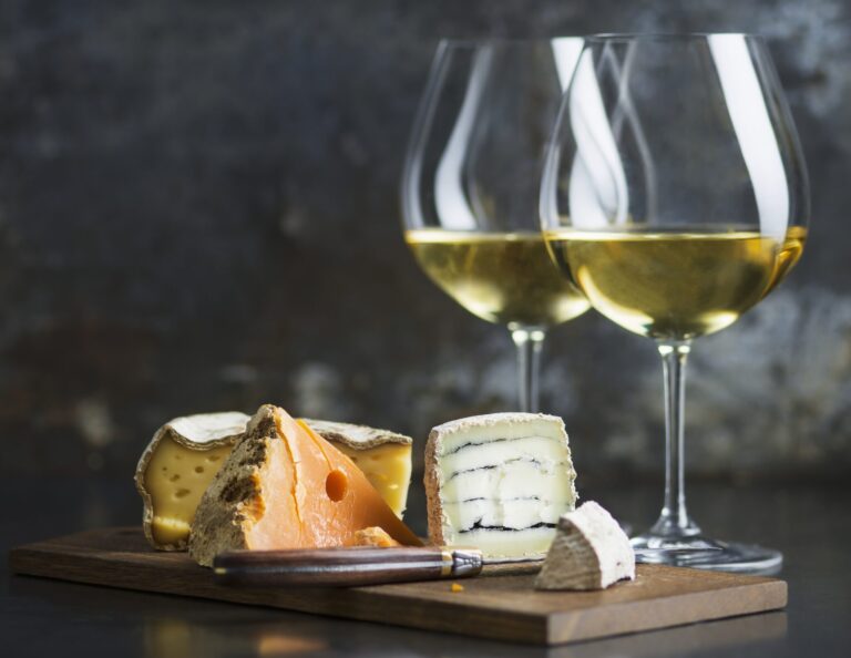 Cheese platter and white wine
