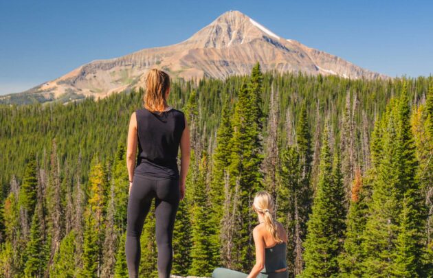 Two woman hiking Big Sky