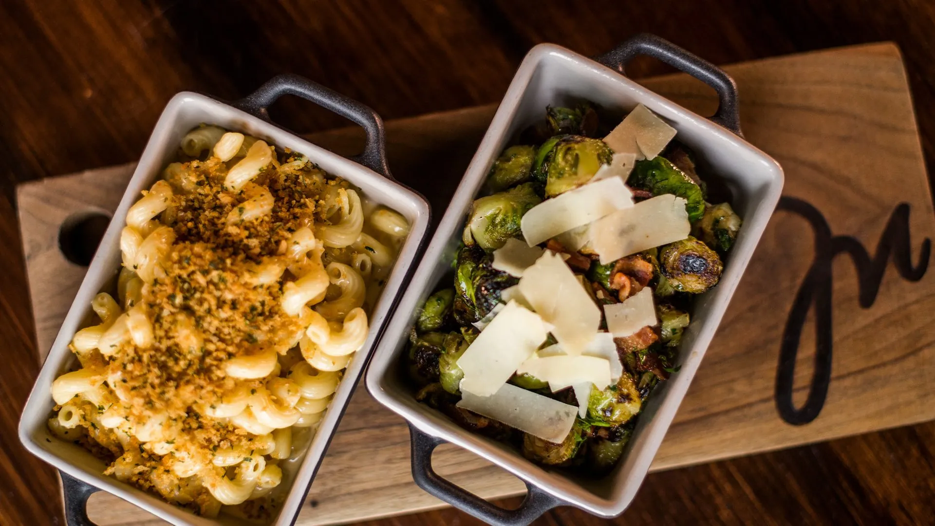 Mac and cheese and brussel sprouts in Deer Valley