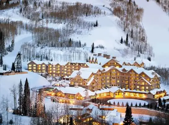 Exterior of Montage Deer valley in the winter covered in snow