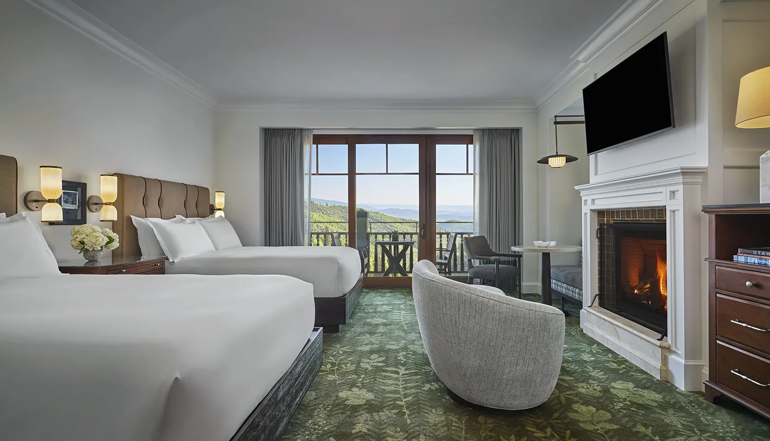 Guestroom with fireplace