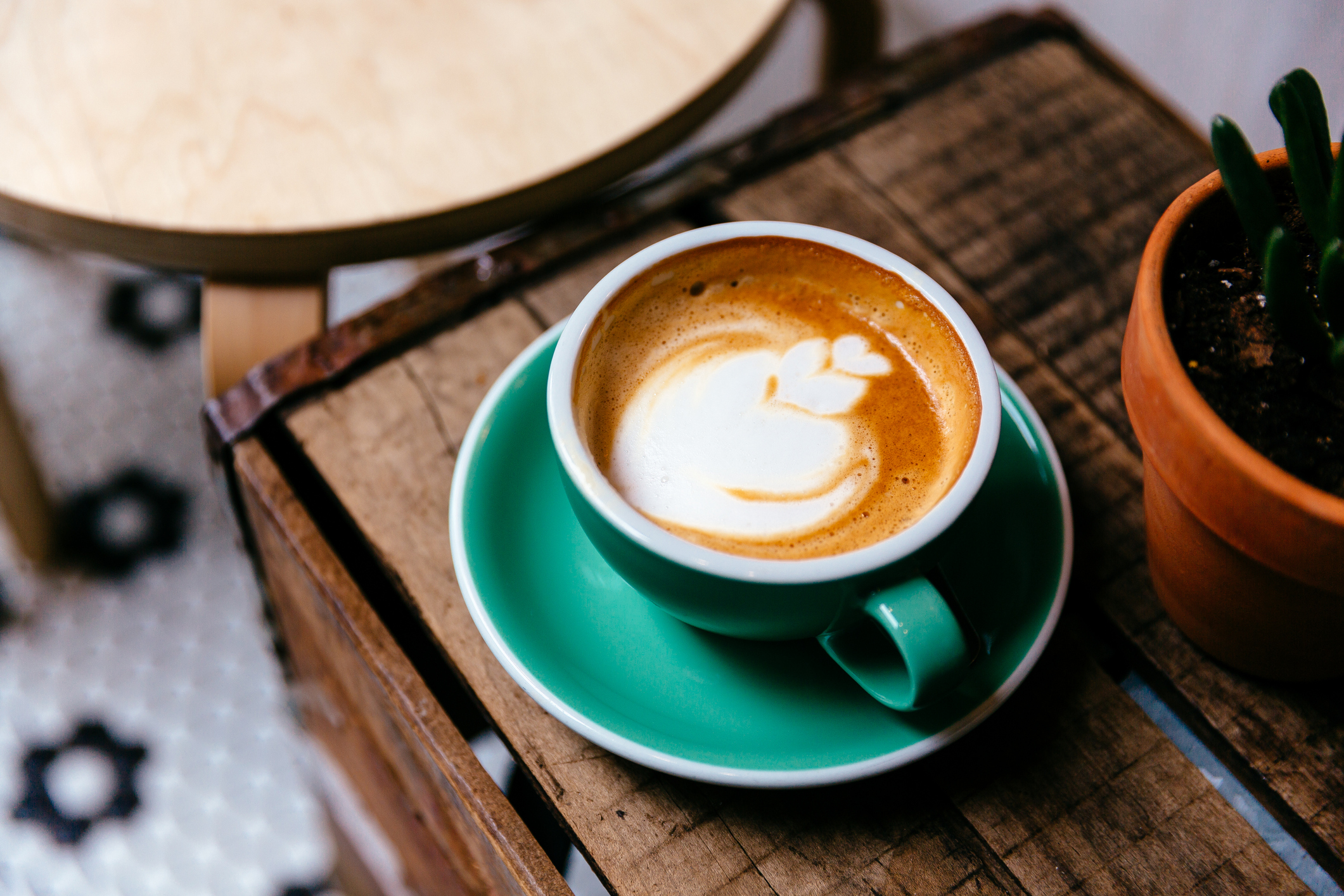 Latte on a wooden table