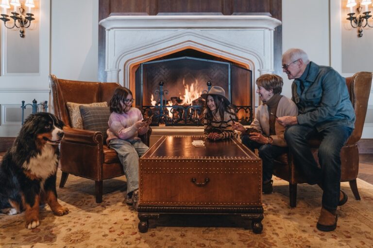 Fireplace with family