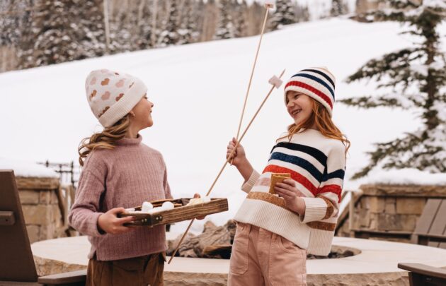 Young girls with ingredients for s'mores