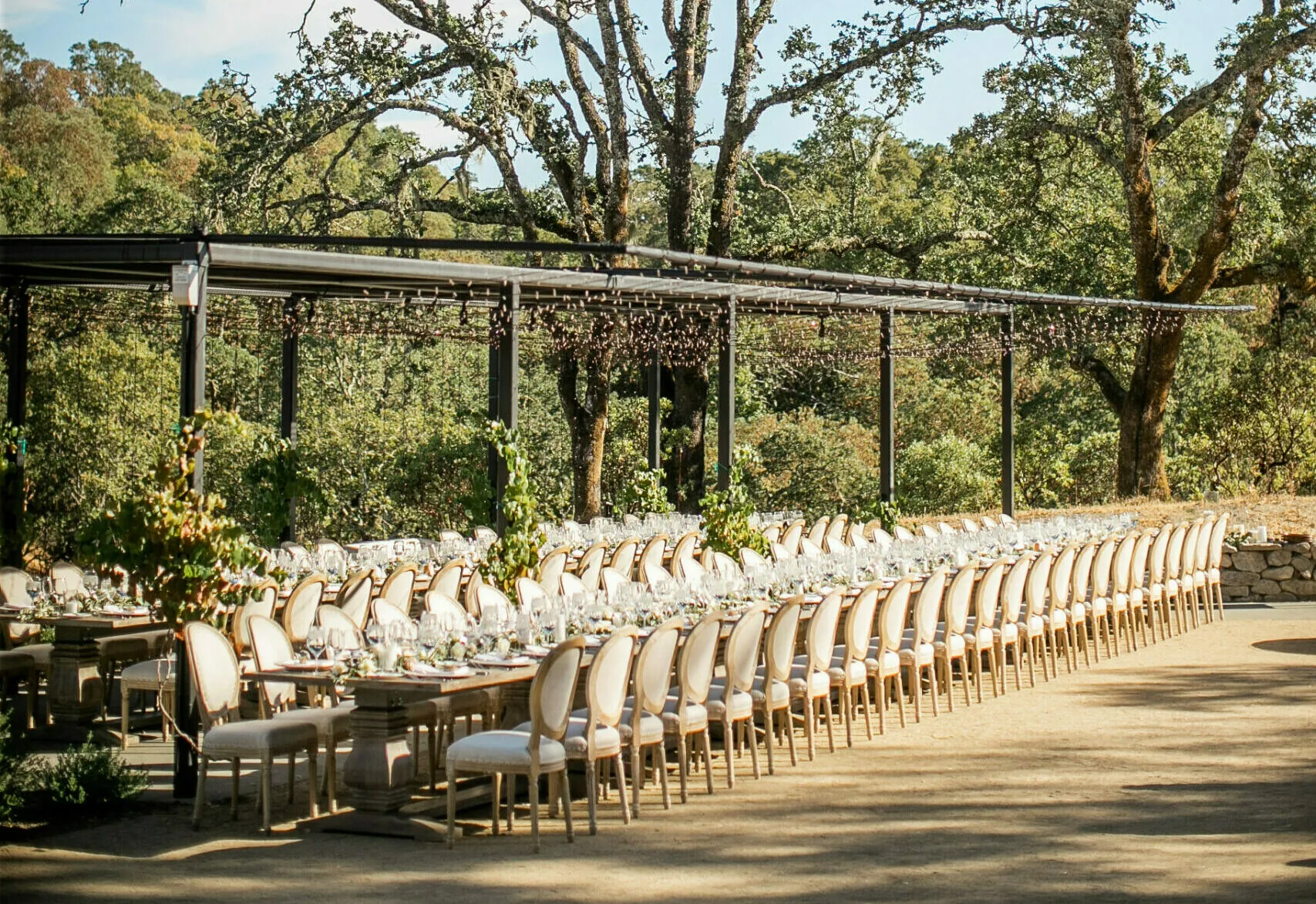 long tables on ground