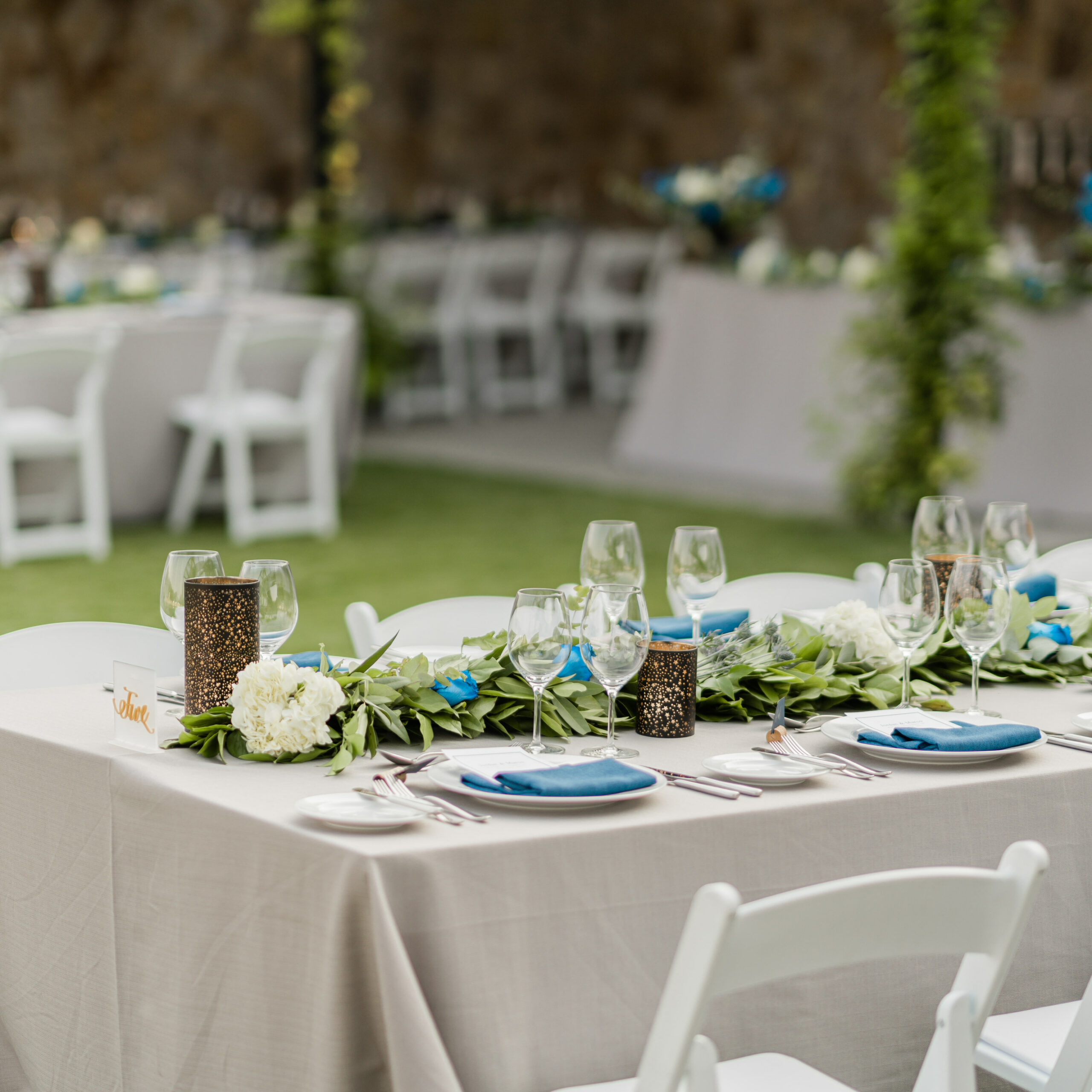 tables on lawn for wedding