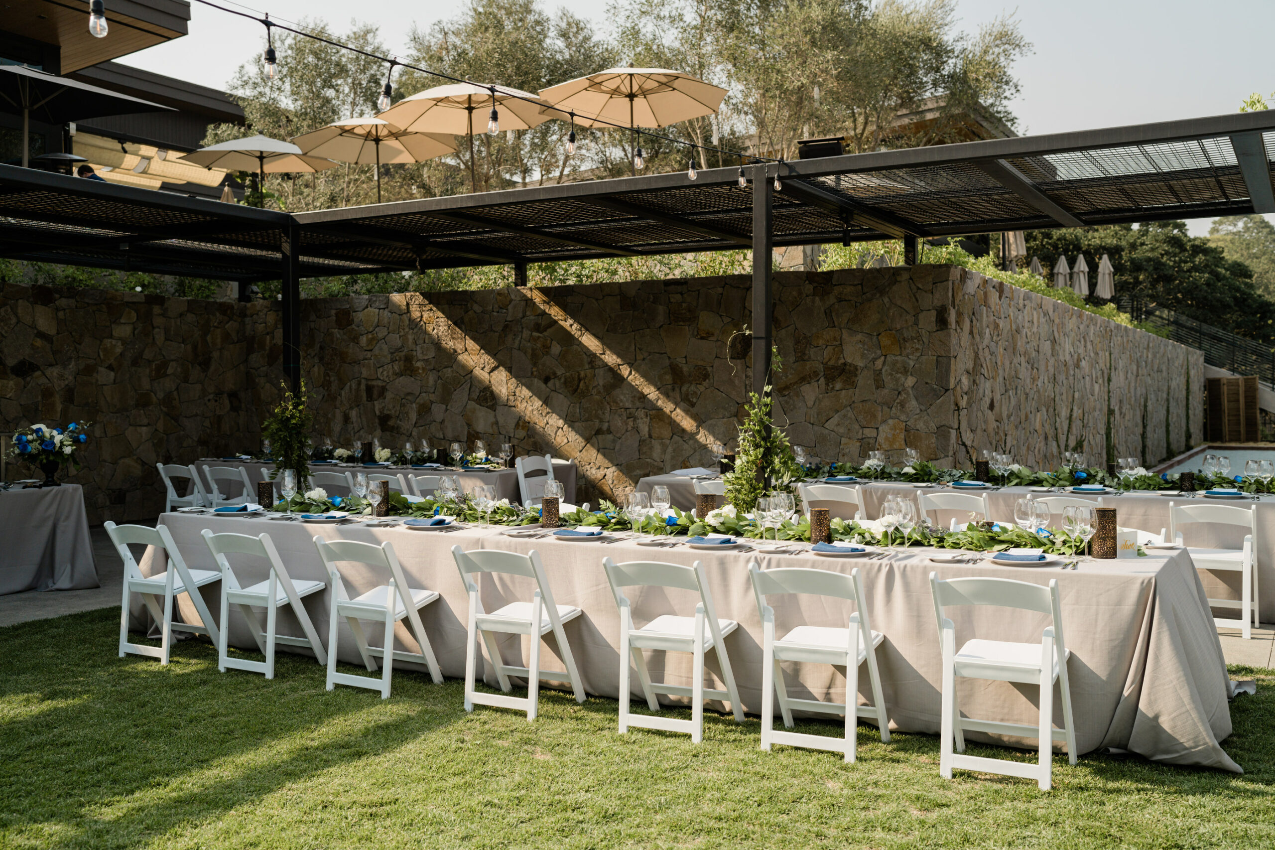 long tables on lawn