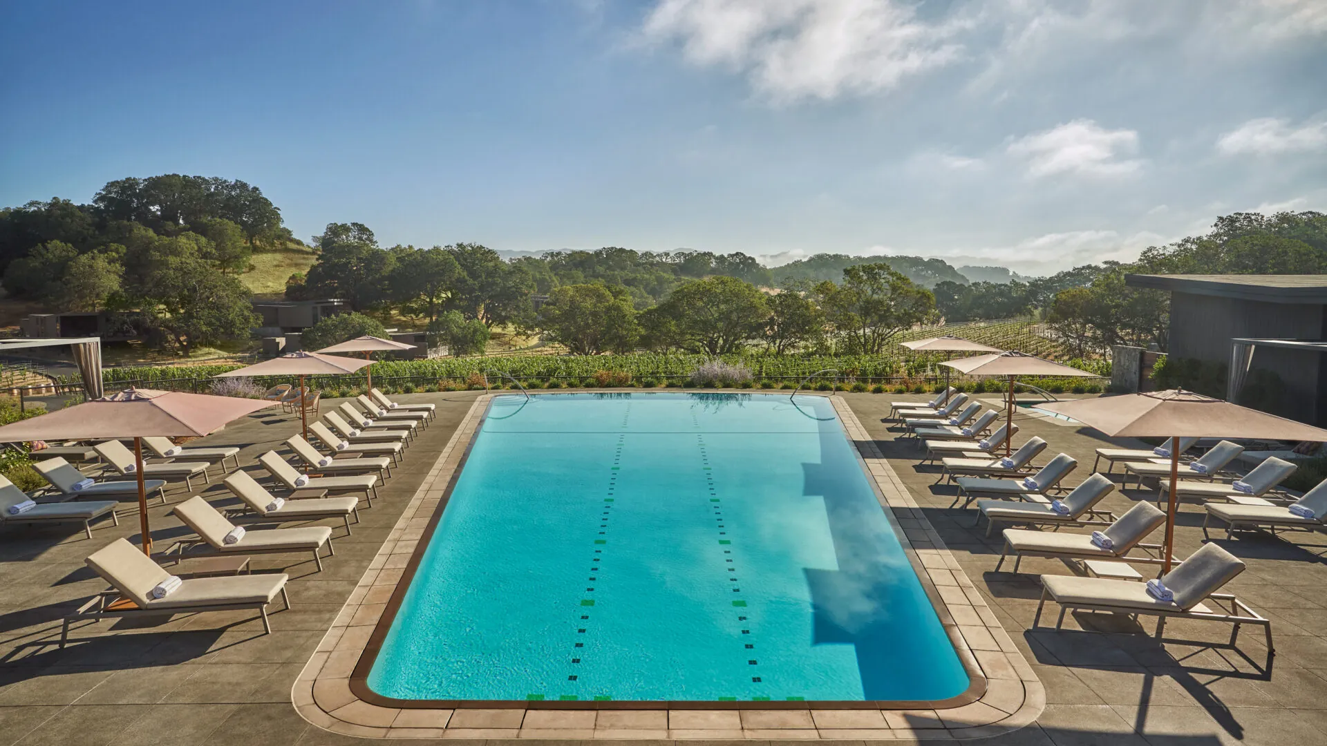 Aerial view of a Pool at Montage Healdsburg, a luxury napa valley resort