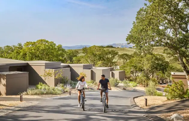 two people on bikes on the property at Montage Healdsburg