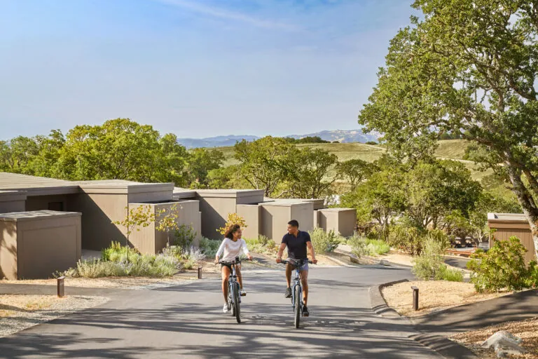 two people on bikes on the property at Montage Healdsburg