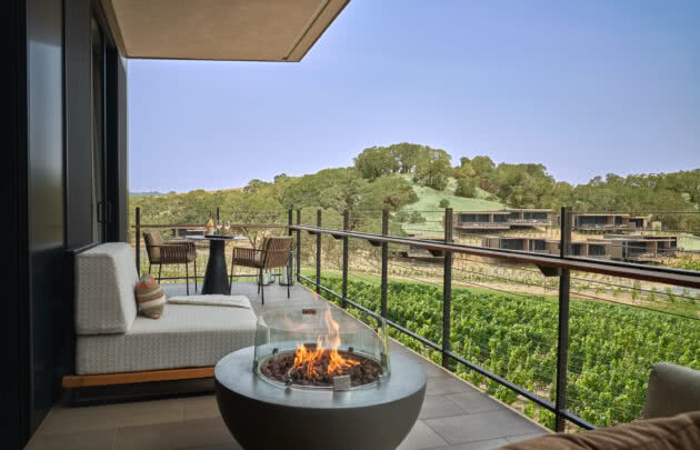 The patio of a guest suite at Montage Healdsburg, a luxury resort