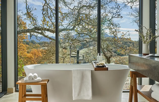 The guest house bathroom at Montage Healdsburg, luxury sonoma resort