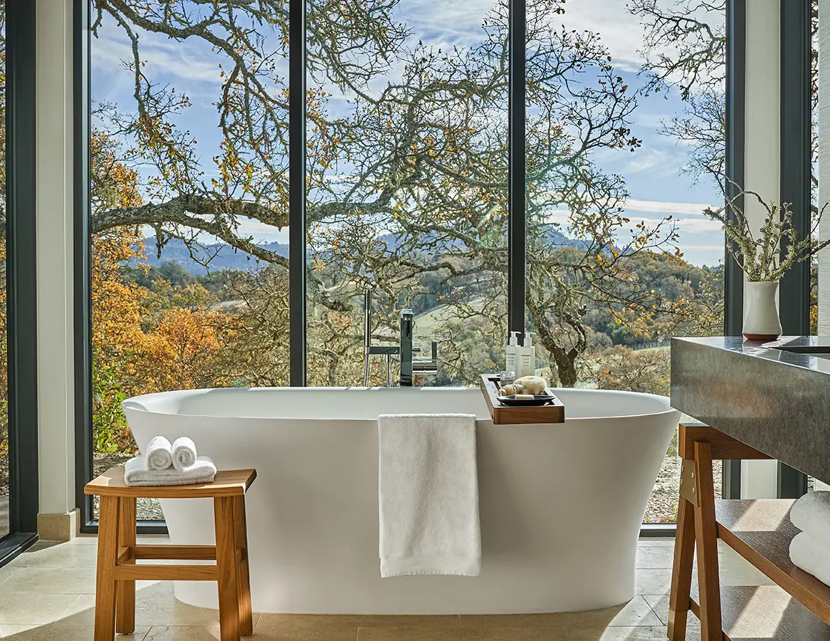 The guest house bathroom at Montage Healdsburg, luxury sonoma resort