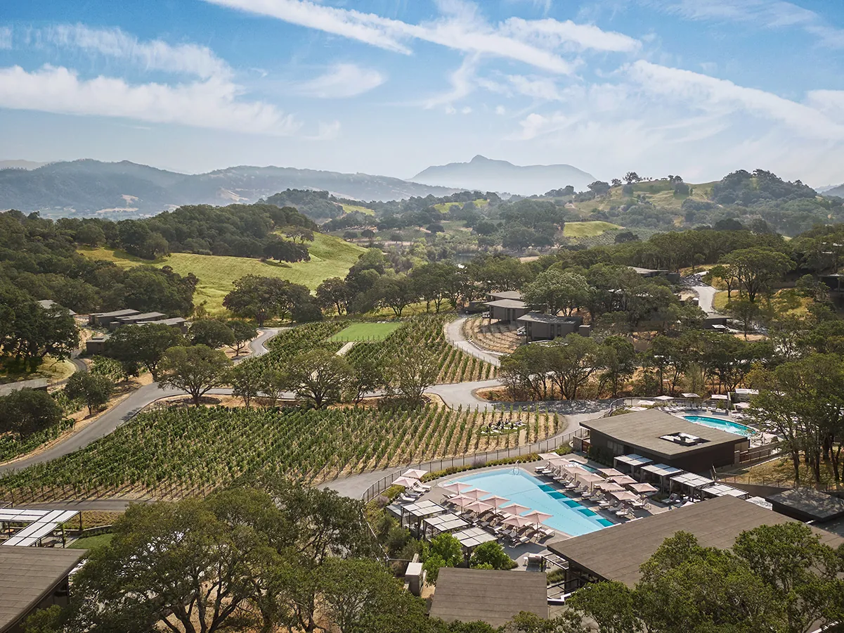 An aerial view of napa wine country resort, Montage Healdsburg