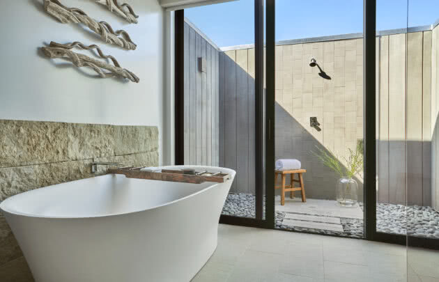 Luxury Hotel Guestroom Bathroom at Montage Healdsburg, a luxury sonoma resort