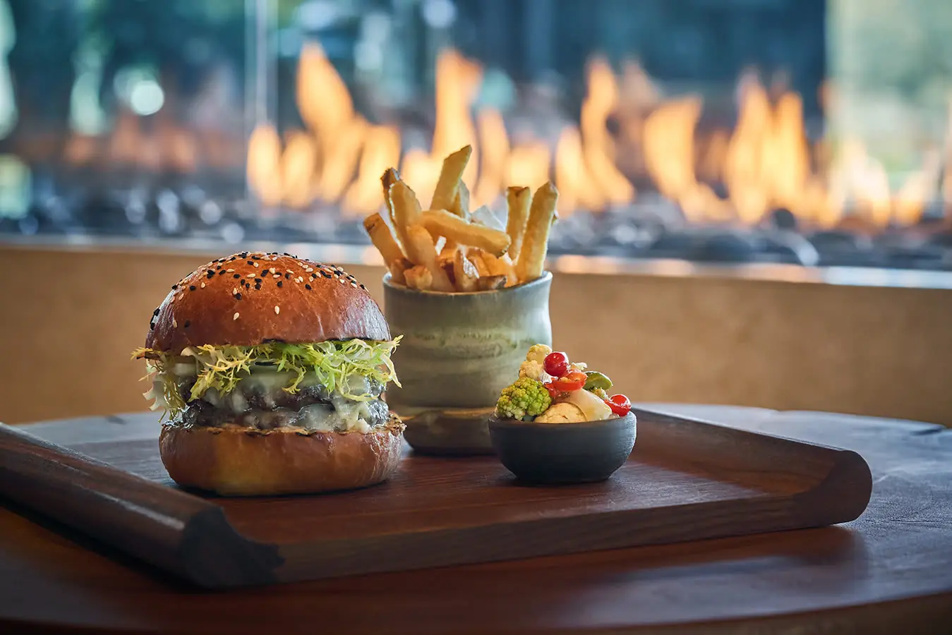 Burger and Fries at Scout Bar Montage Healdsburg