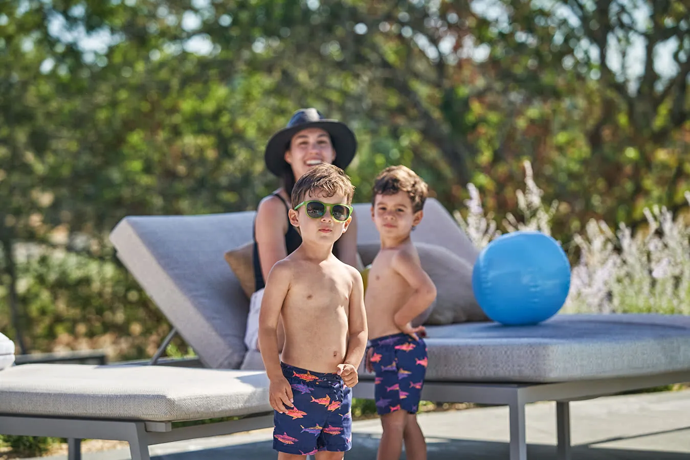Family playing in the pool at Napa valley resort, Montage Healdsburg