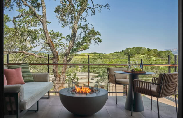 Balcony view from luxury hotel room in healdsburg, ca