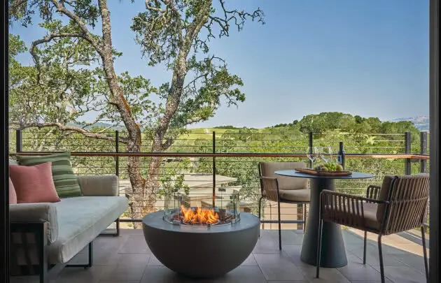 Balcony view from luxury hotel room in healdsburg, ca