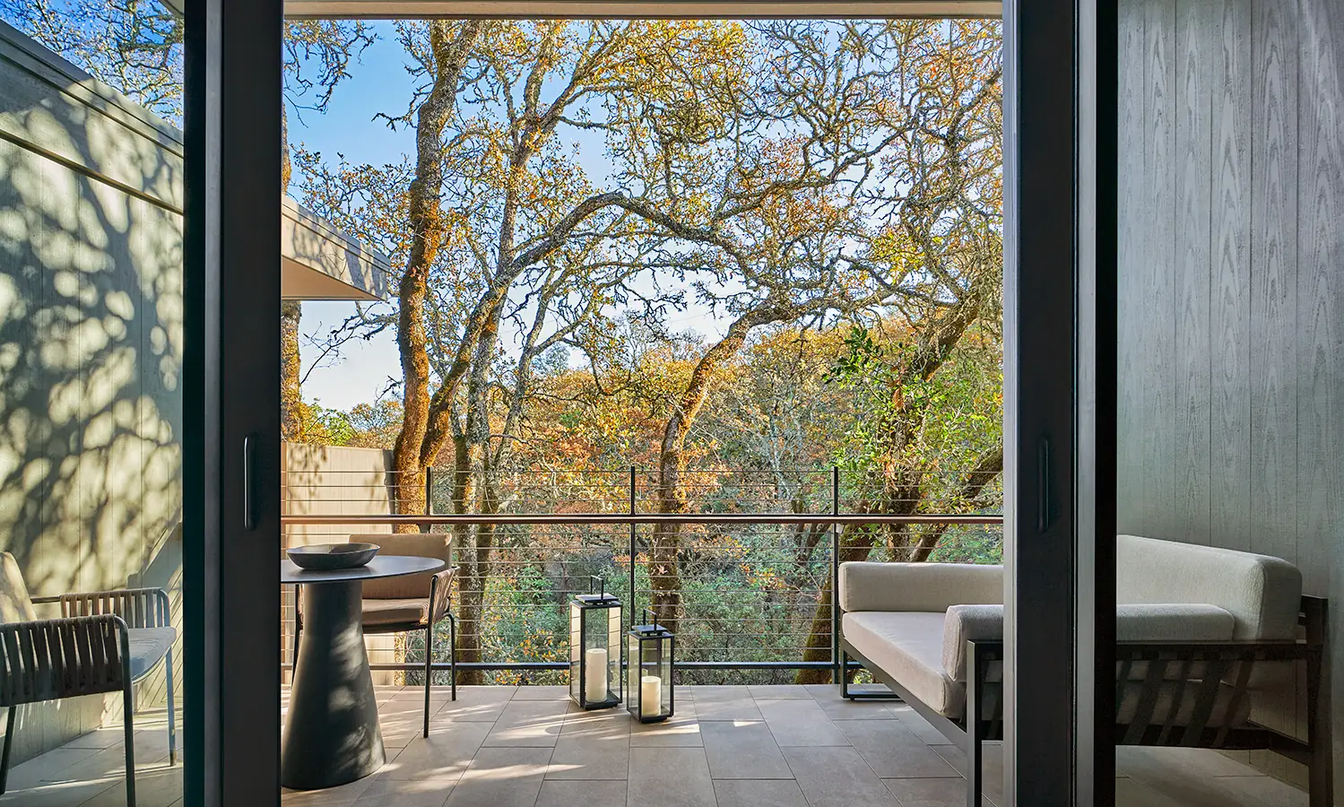 Balcony view from luxury hotel room in healdsburg, ca
