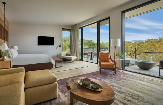 interior of luxury hotel room at Montage Healdsburg in sonoma wine country