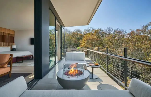 The balcony view of a luxury hotel suite in healdsburg, ca