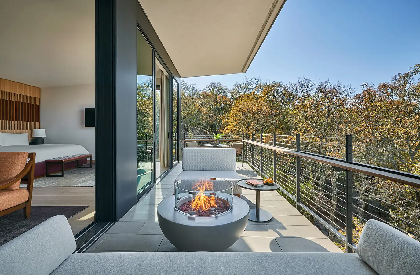 The balcony view of a luxury hotel suite in healdsburg, ca
