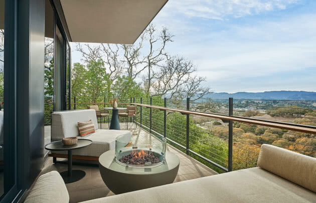 balcony view from luxury hotel suite in healdsburg, ca