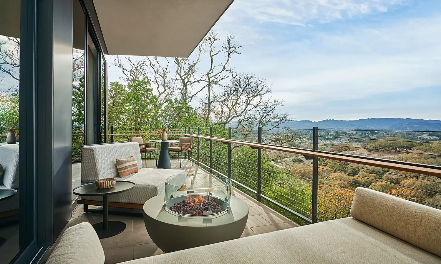 balcony view from luxury hotel suite in healdsburg, ca