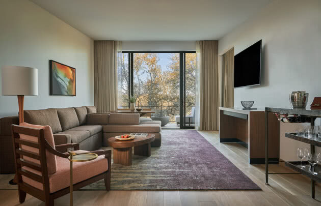living room interior of luxury hotel suite in sonoma wine country