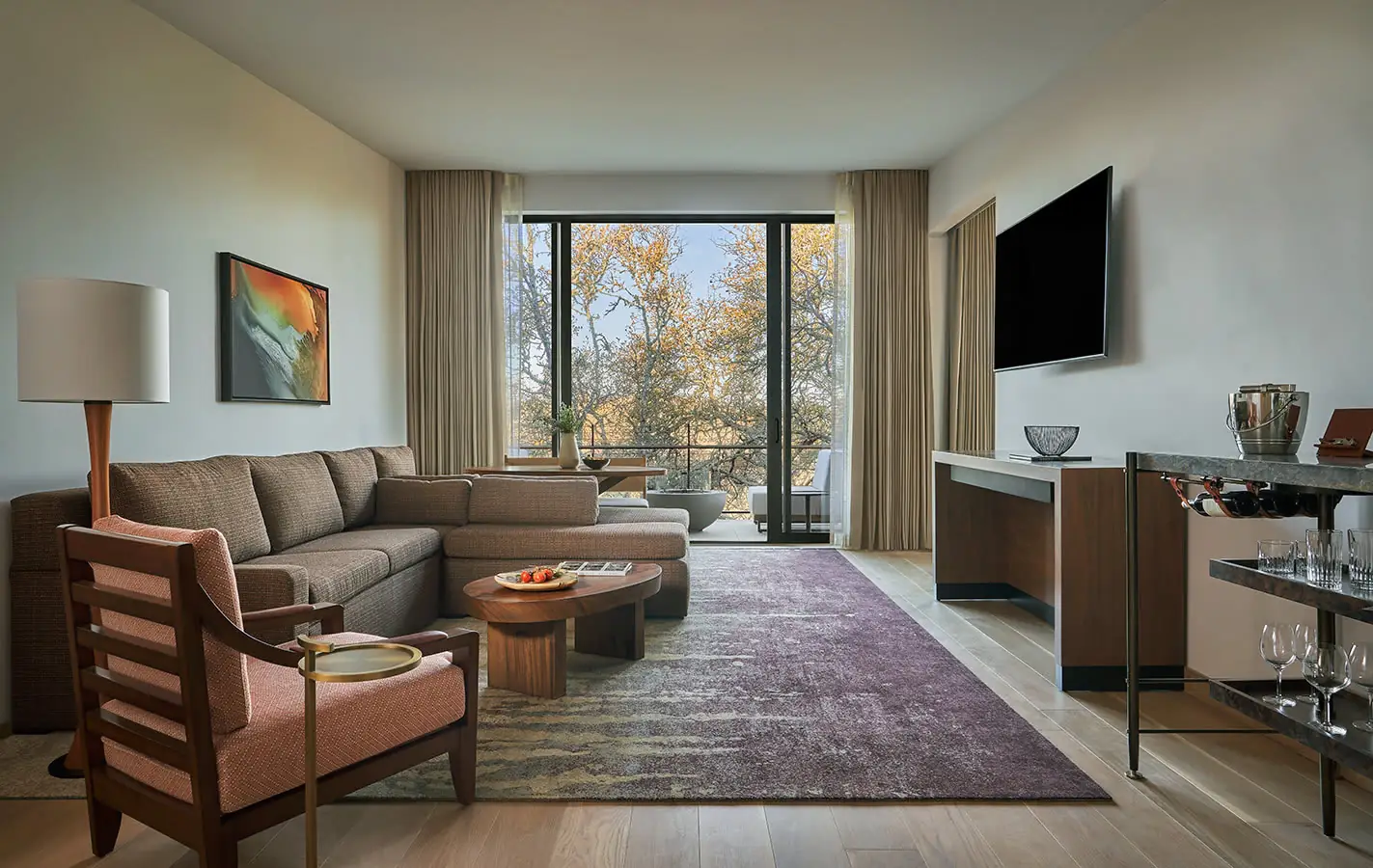 living room interior of luxury hotel suite in sonoma wine country