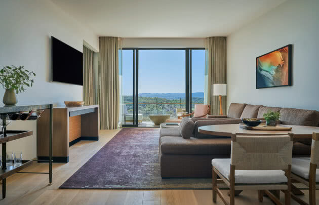 living room in luxury hotel in healdsburg, ca