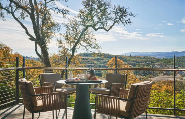 Balcony view from luxury hotel room in healdsburg, ca