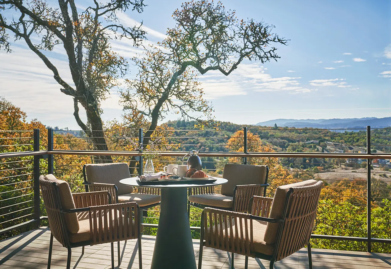 Balcony view from luxury hotel room in healdsburg, ca