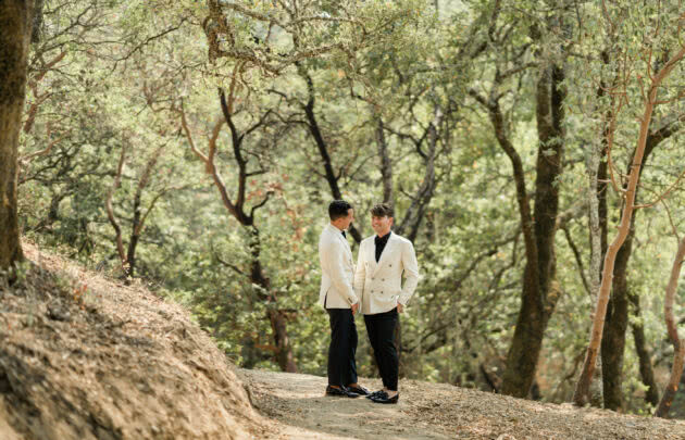 Couple on their wedding day in napa valley vineyards at Montage Healdsburg