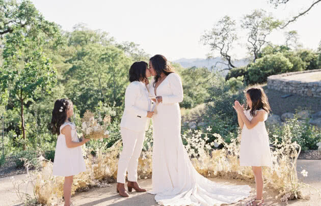 Couple on their wedding day in napa valley vineyards at Montage Healdsburg
