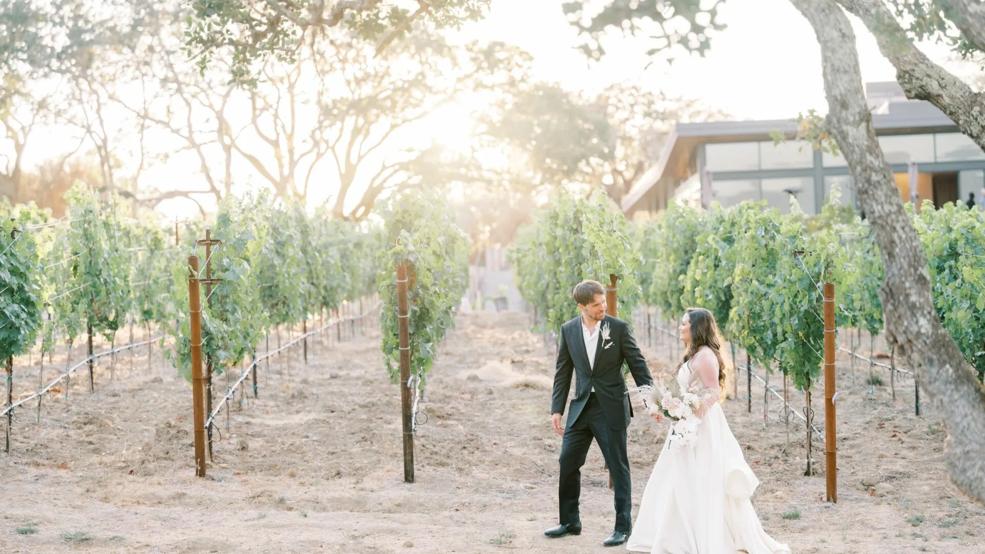 Couple on their wedding day in napa valley vineyards at Montage Healdsburg