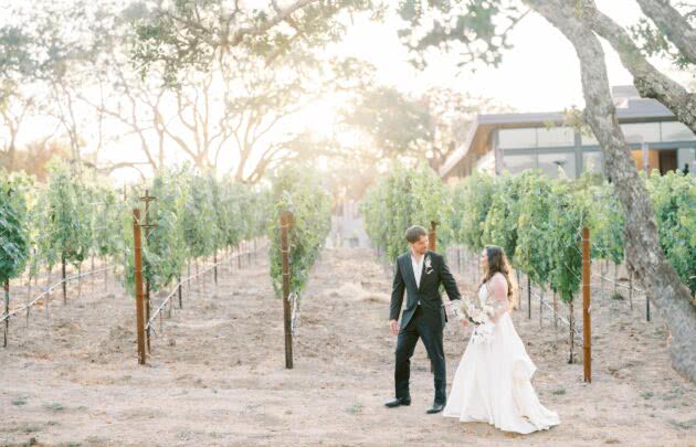 Couple on their wedding day in napa valley vineyards at Montage Healdsburg
