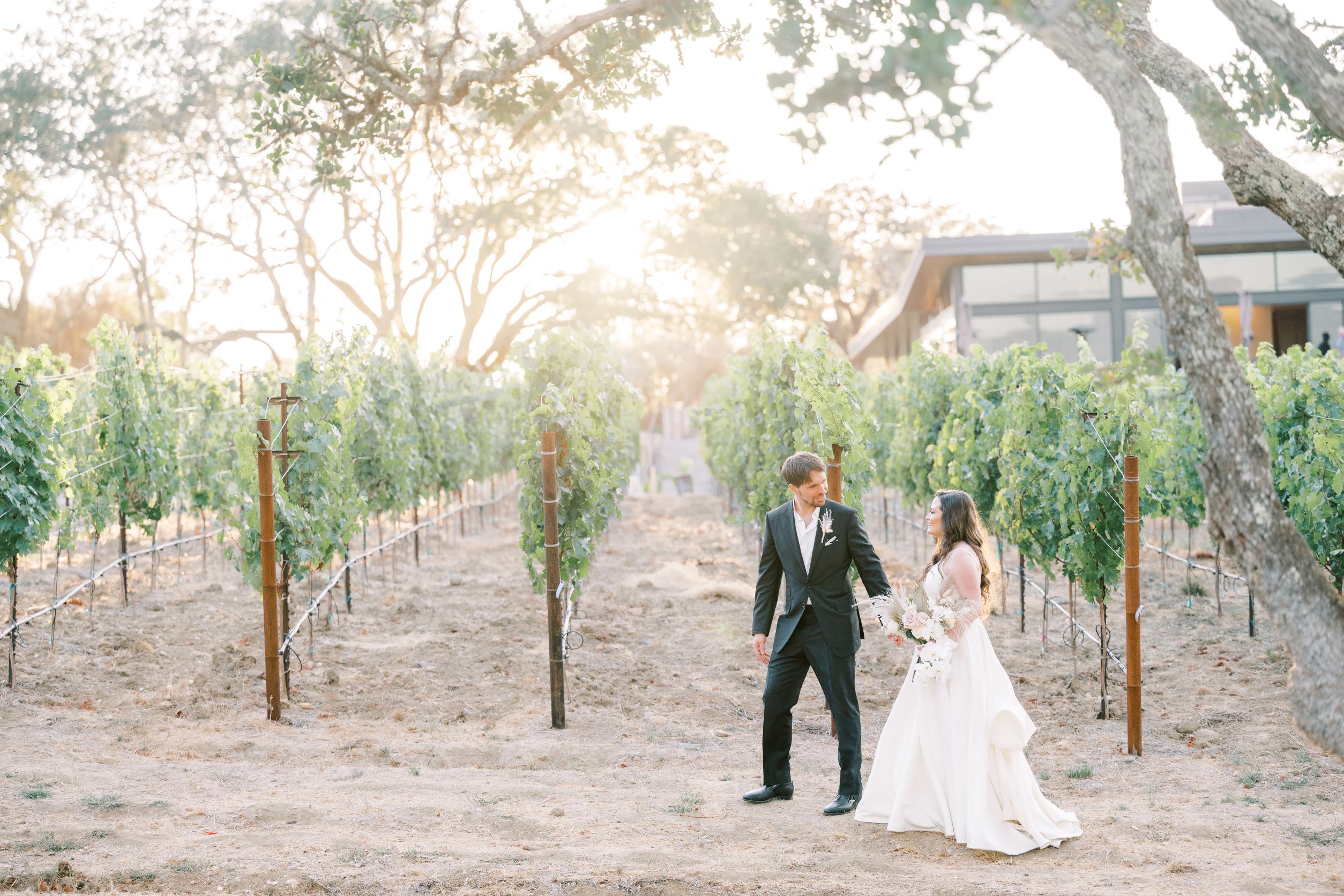 Couple on their wedding day in napa valley vineyards at Montage Healdsburg